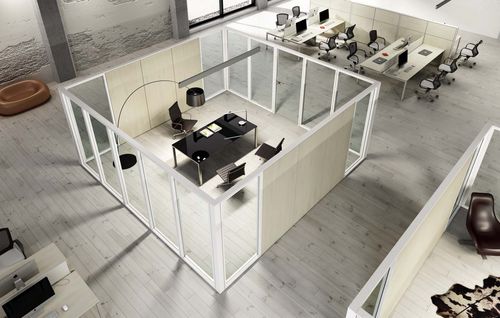Bodenstehende Bürotrennwand - TECNAOPEN - Styloffice S.p.a. - Glas / Metall / Holz