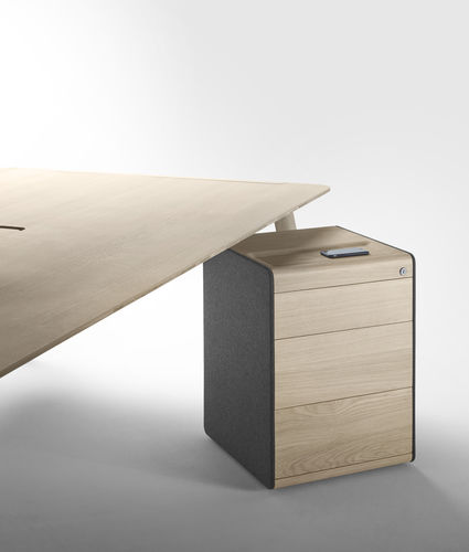 Holz-Schreibtischcontainer - HELDU - Alki - Leder / mit 3 Schubladen