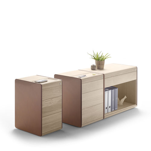 Niedriger Aktenschrank - HELDU - Alki - Holz / Leder / modern