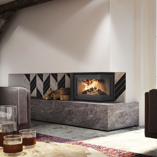 Eckkamineinsatz - Dik Geurts - Instyle Corner Slim 660/495 - DRU - Holz / Stahl / modern