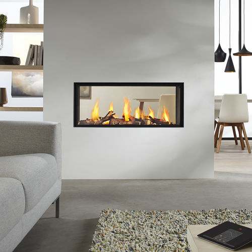 Geschlossene Feuerstelle / Gas - DRU - Metro 100XT Tunnel Eco Wave - DRU - doppelseitig / Stahl / Glas