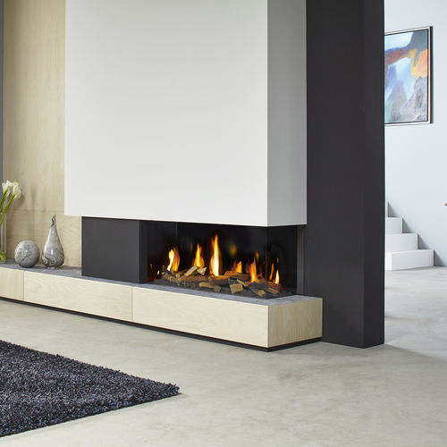 Geschlossene Feuerstelle / Gas - DRU - Metro 100XT/2 Eco Wave - DRU - Ecken / Stahl / Glas
