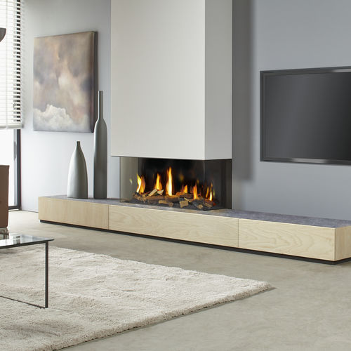 Geschlossene Feuerstelle / Gas - DRU - Metro 100XT/3 Eco Wave - DRU - mit 3 Sichtseiten / Stahl / Glas