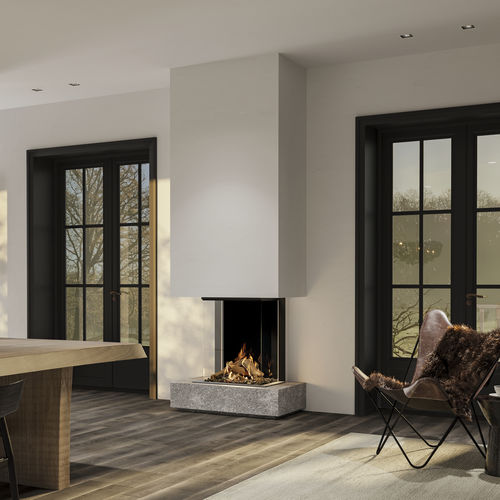 Geschlossene Feuerstelle / Gas - DRU - Maestro 60/3 Tall Eco Wave - DRU - mit 3 Sichtseiten / Stahl / Glas