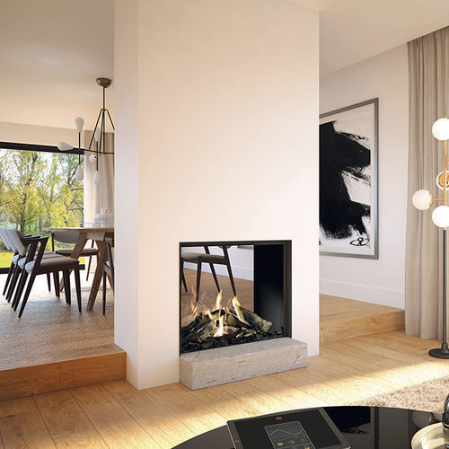Geschlossene Feuerstelle / Gas - DRU - Maestro 75 Tunnel Eco Wave - DRU - doppelseitig / Stahl / Glas