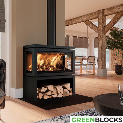 Holzkamin - Dik Geurts - Vidar Triple Large, Store - DRU - freistehend / bodenstehend / mit 3 Sichtseiten