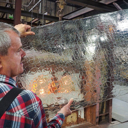 Sicherheitsglasscheibe - CRACKLED - Glashütte Lamberts Waldsassen - geblasen / Ornament / farbig