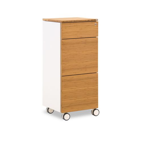 Holz-Schreibtischcontainer - BAMBOO - Leuwico - mit 3 Schubladen / auf Rollen / mit Schlüssel