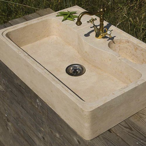 Einbeckenspüle - ACQUAIO +1 - PIETRE DI RAPOLANO PDR SRL - ohne Abtropffläche / Naturstein / halbversenkt