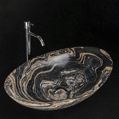 Aufsatzwaschbecken - OVETTO NEW GOLD PICASSO - PIETRE DI RAPOLANO PDR SRL - Marmor / Hochglanz / oval