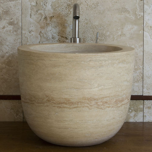 Aufsatzwaschbecken - HAMMAM - PIETRE DI RAPOLANO PDR SRL - Travertin / individuell gestaltbar / rund