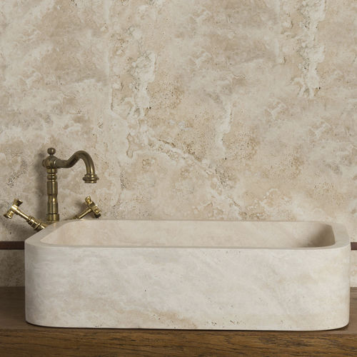 Aufsatzwaschbecken - FARM LOW - PIETRE DI RAPOLANO PDR SRL - Travertin / Mattfinish / rechteckig
