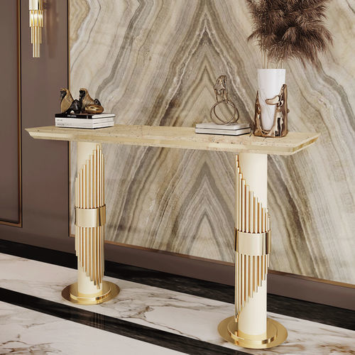 Moderner Konsolentisch - STREAMLINE - Ccastro Lighting - goldfarbenes Metall / Marmor / Gestell aus Messing