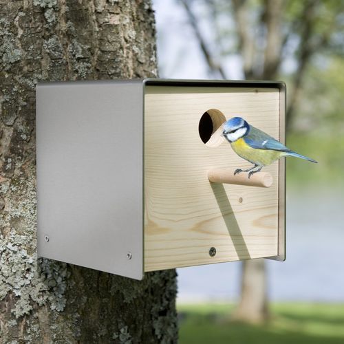 Holz-Vogelhäuschen - twitter.nature - keilbach design and products - Edelstahl / hängend / wandmontiert
