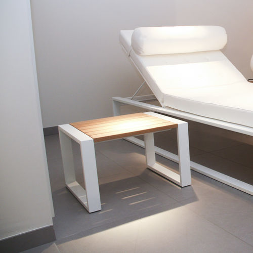 Moderner Beistelltisch - MESITA 45, 78 & 91 TEAK  - FueraDentro - Teakholz / Hartglas / Stahl