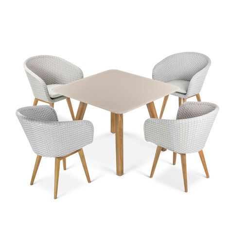 Moderner Esstisch - SHELL 100 - FueraDentro - Hartglas / Gestell aus Teakholz / quadratisch