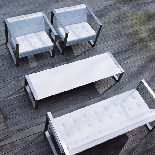 Minimalistischer Couchtisch - TABLA - FueraDentro - Glas / Hartglas / Teakholz