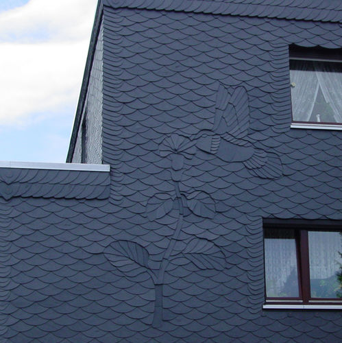 Kassetten-Fassadenverkleidung - DECORATIVE WITH FISH SCALES - Rathscheck  Schiefer - Schiefer / in Naturoptik / Betonoptik