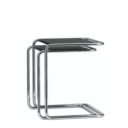 Bauhaus-Design-Satztisch - B 97 - THONET - Holz / Glas / Gestell aus verchromtem Stahl