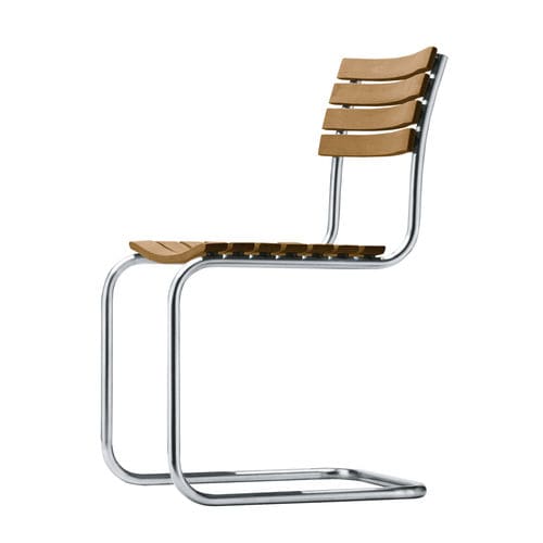 Moderner Gartenstuhl - S 40 - THONET - für Außenbereich / Iroko / Gestell aus rostfreiem Edelstahl