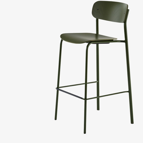 Moderner Barhocker - S 243 H - THONET - geformtes Sperrholz / Gestell aus Metall / mit 4 Beinen
