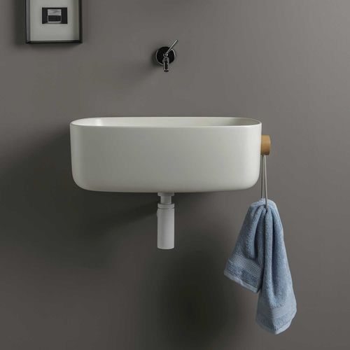 Wand-Waschbecken - EVLACPCOR - EVER Life Design - Cristalplant® / Polyurethan / mit integriertem Handtuchhalter