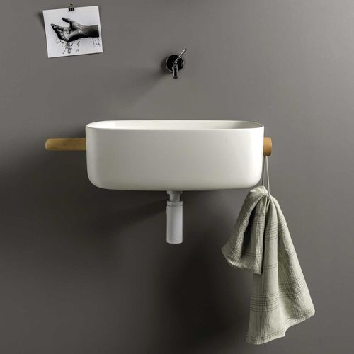 Wand-Waschbecken - EVLACPPAN - EVER Life Design - Buche / Cristalplant® / mit integriertem Handtuchhalter