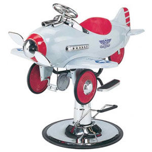 Chrom-Friseurstuhl - RETRO PLANE - Interstate Design Industries - Kunststoff / mit Hubhydraulik / für Gewerbegebrauch