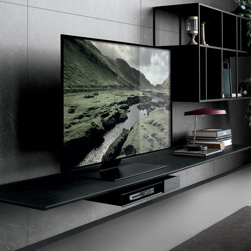 Moderne Wohnwand - CONNECT  - extendo - Esche / pulverbeschichteter Stahl / HPL