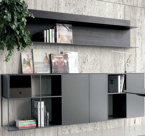 Wandmontiertes Sideboard - ATELIER  - extendo - modern / Eiche / lackiertes Glas