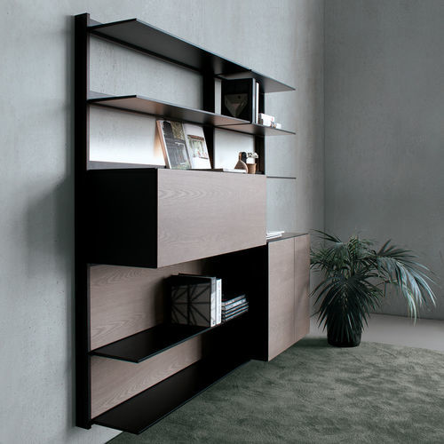 Modul-Bücherregal - EWS - extendo - Wand / modern / Nussbaum