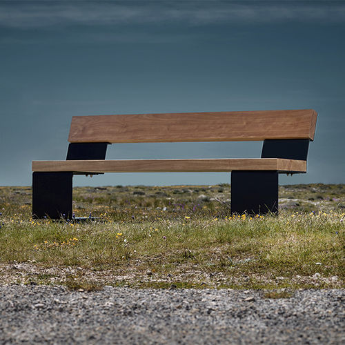 Moderne Bank für den öffentlichen Raum - BIO2 - CYRIA | Mobilier Urbain - Holz / thermolackierter Stahl / mit Rückenlehne