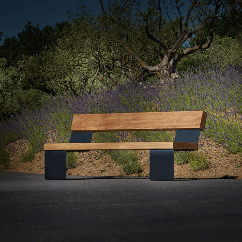 Moderne Gartenbank - BIO2 - CYRIA | Mobilier Urbain - Holz / thermolackierter Stahl / mit Rückenlehne
