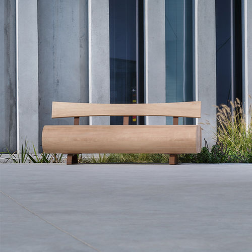 Moderne Bank für den öffentlichen Raum - MIGRATION - CYRIA | Mobilier Urbain - Holz / thermolackierter Stahl / mit Rückenlehne