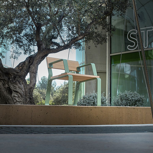 Moderner Gartenstuhl - KAISEKI - CYRIA | Mobilier Urbain - für Außenbereich / Holz / Gestell aus Stahl