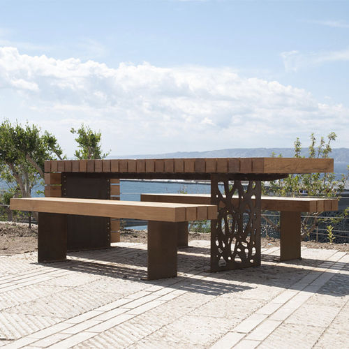Moderner Tisch - MIGRATION - CYRIA | Mobilier Urbain - Holz / Gestell aus Stahl / Gestell aus rostfreiem Edelstahl
