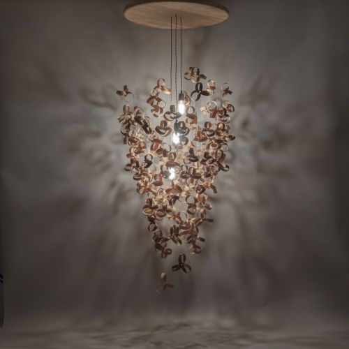 Kronleuchter / originelles Design - THE GIANT FLOCK  - Tom Raffield - Holz / LED