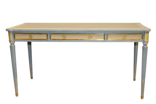 Schreibtisch / Louis XVI - LACROIX - Balcaen - Holz / Leder / mit 4 Beinen