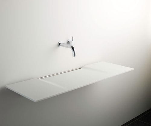 Wand-Waschbecken - LINEA - Omvivo - Mineralwerkstoff / rechteckig / modern