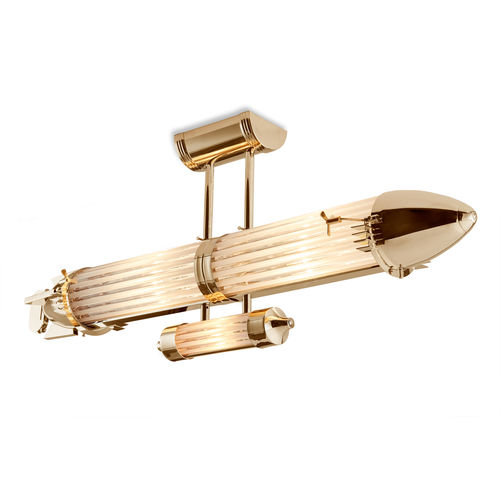 Deckenleuchte / originelles Design - ZEPPELIN GOLD - Art Deco Schneider - rohrförmig / Glas / poliertes Messing
