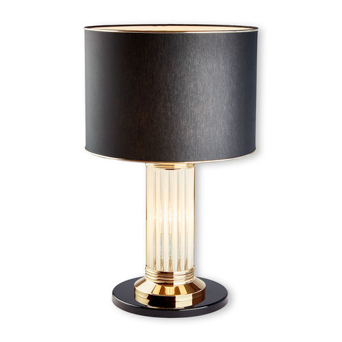 Tischlampe - LIMOGES STOFF GOLD - Art Deco Schneider - poliertes Messing / klassisch / mit Kabel
