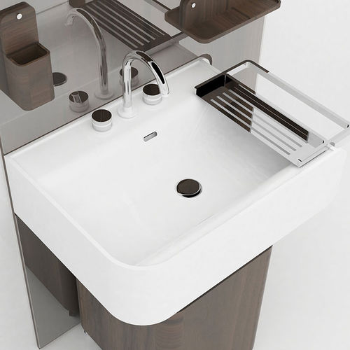 Wand-Waschbecken - BEAUTY - Olympia - Keramik / mit verstellbarem Spiegel / rechteckig