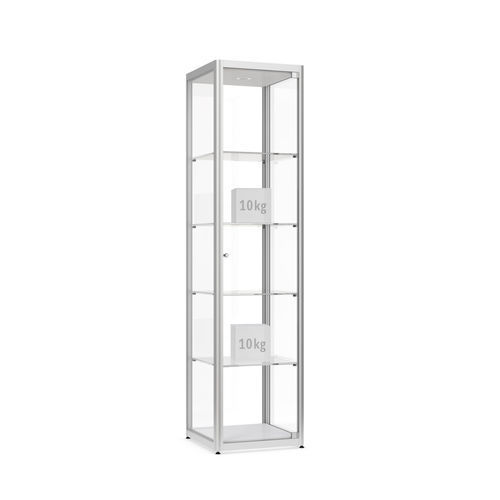 Moderne Vitrine - Factory 100 - wsm Raumsysteme - anodisiertes Aluminium / Hartglas / beleuchtet