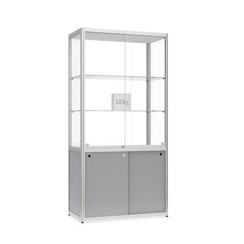 Moderne Vitrine - Factory 500 - wsm Raumsysteme - anodisiertes Aluminium / Hartglas / beleuchtet