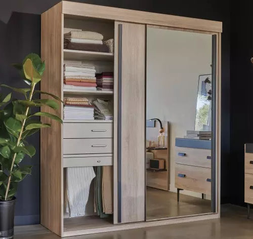 Moderner Kleiderschrank - FIRST - Meubles Célio - melaminbeschichtet / mit Schiebetür / mit Spiegel
