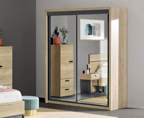Moderner Kleiderschrank - EIFFEL - Meubles Célio - melaminbeschichtet / mit Schiebetür / mit Spiegel
