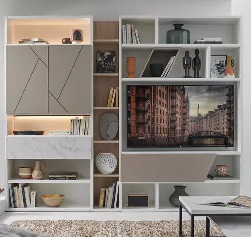 Moderne Wohnwand - OBLIK - Meubles Célio - melaminbeschichtet / mit Regal / mit integriertem Stauraum