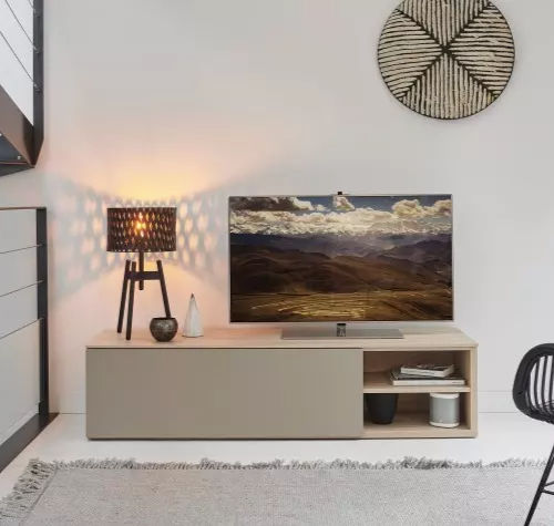 Modernes Fernsehmöbel - OBLIK - Meubles Célio - lowboard / mit integriertem Stauraum / melaminbeschichtet