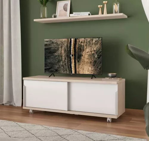Modernes Fernsehmöbel - SMART - Meubles Célio - mit 2 Türen / mit Rollen / melaminbeschichtet