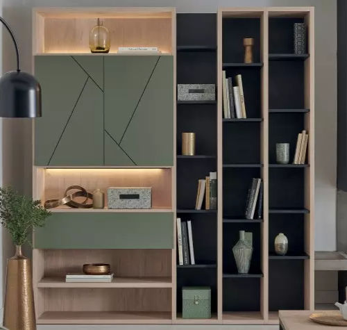 Modernes Bücherregal - OBLIK - Meubles Célio - melaminbeschichtet / mit integrierter Beleuchtung / mit Stauraum